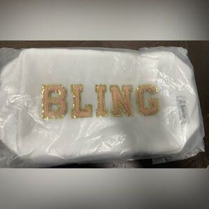 White and Gold Bling makeup bag—New
